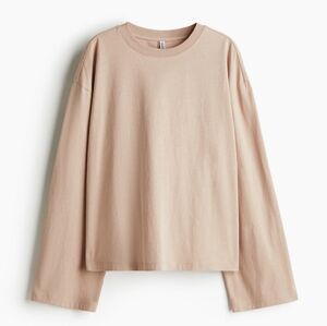 H&M Taupe Long Sleeve Cotton Top